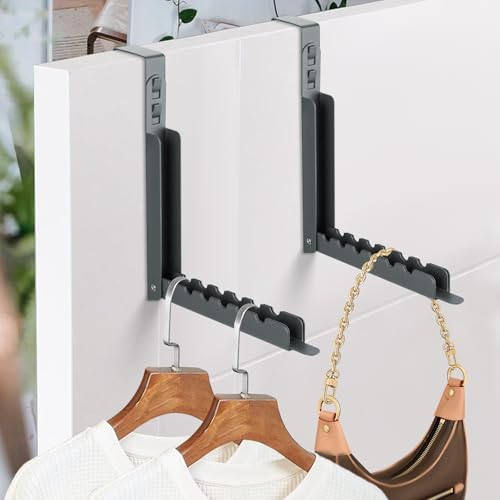 Diakey Wäscheständer für die Tür, zusammenklappbar, einziehbar, starker Stahl, zusammenklappbar, mit 10 Rillen, für Mantel, Handtuch, Innenbereich, Reisen, 2 Stück