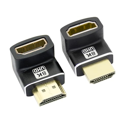 Riertostng 1 par de adaptadores HDMI macho a HDMI hembra de 8 K, chapado en oro de 90 grados y 270 grados, compatible con 8 K a 60 Hz, 4 K a 120 Hz, adecuado para portátiles, PC, proyectores, etc., 2
