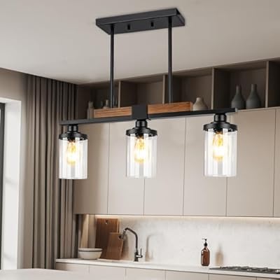 VenzBlomia Black Kitchen Island Lighting Fixture, 3-Light Farmhouse Dining Room Chandelier Over Table, Large Pendant Light Ceiling Hanging, Modern Dining Table Light with Adjustable Height