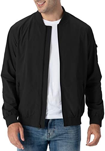 Rdruko Men's Windbreaker Lightweight Bomber Jacket Causal Flight Track Running Jacket(Black, US XXL)
