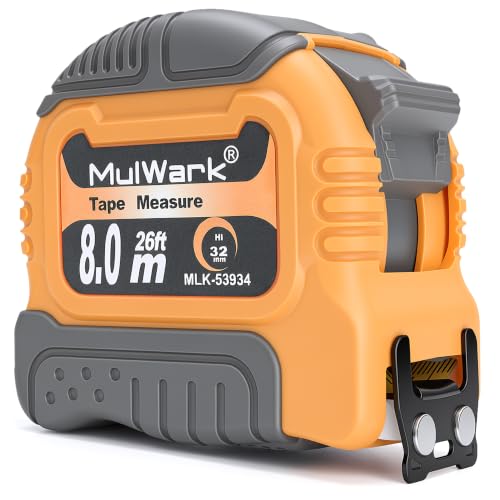 MulWark Wide Tape Measure 25 ft, Double Secure Blade Lock Tape Measure Retractable with Stop Button, Both-Side Metal Blade, Magnetic Hook for Construction, Carpenter, Architect, Woodworking