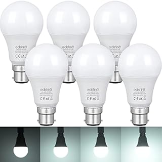 EDISHINE 6 Pack Dimmable Bayonet Light Bulb, Cool White 6500K, 60W Incandescent Equivalent, 9W 800LM B22 LED Bulb, A60 Bayonet Light Bulb, Energy Saving Light Bulbs