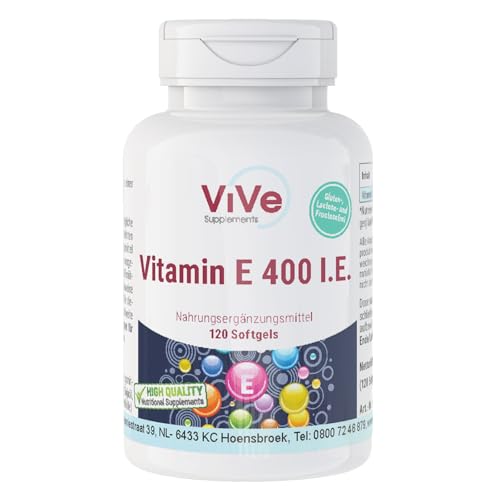 Vitamin E 400. I.E. - 120 Softgels für 120 Tage - Antioxidans -Zellschutz | Qualität aus Deutschland von ViVe Supplements
