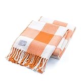 Mellowdy Classic Checkered Blanket - Faux Cashmere Plaid Throw with Fringe - Soft Woven, Lightweight, Farmhouse, Vintage Inspired Décor for Couch, Chair, Office (Burnt Orange, 50x60)