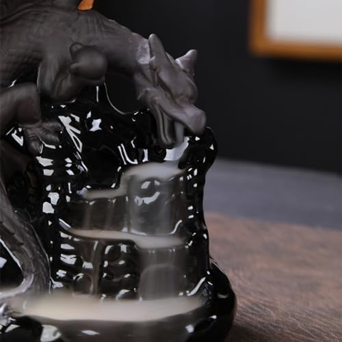 Brûleur d'encens cascade dragon noir en bois, statuette de luxe