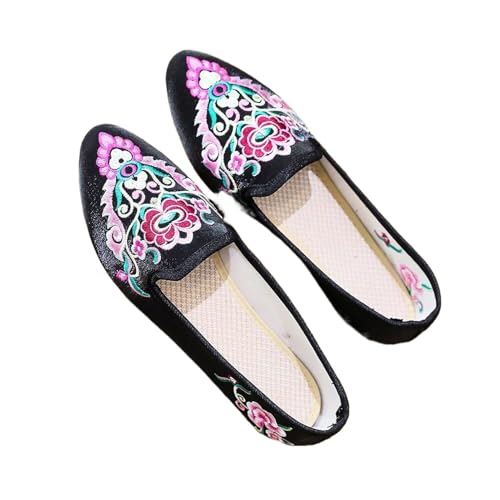 Ballerines plates confortables brodées en toile souple pour femme