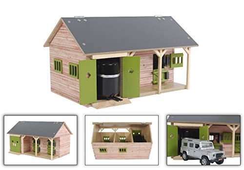 Kids Globe Farming Reiterhof Bauernhof Pferdestall Holz 1:32 mit 2 Boxen, Spielzeug Pferdehof, mit praktischem Faltdach, für alle gängigen Tierfiguren 610249 – Bild 3