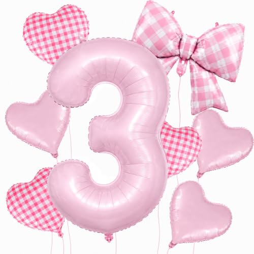 SHIME NUNU Pink Number Balloons 3, 40 Inch 3rd Birthday Party Decorations