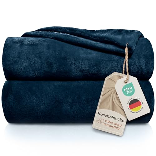 Gräfenstayn® Kuscheldecke flauschig und super weich - hochwertige Fleecedecke auch als Wohndecke, Tagesdecke, Sofadecke und Wohnzimmer geeignet - Überwurf Decke Sofa und Couch (Blau, 240x220 cm)