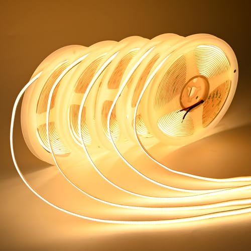 Image of COB LED Strip Lights DC 12V LED Lights Flexible Super Bright LED Strips, 5Pack 16.4FT 3000K Warm White CRI 90+, 480LEDs /m High Density Uniform Light fo Home Room Decor (No Adapter or Controller)
