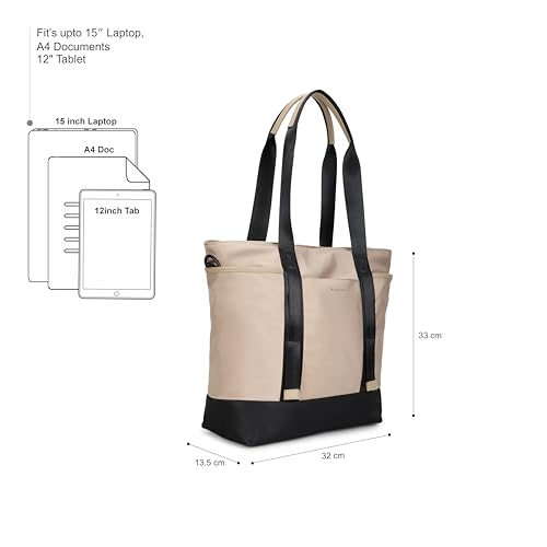 Image of Fastrack Tote Vibe Women Laptop Tote | Nylon 15-Inch Padded Laptop Sleeve, Spacious Main Compartment with Organiser Pockets, Multiple External Quick-Access Pockets, Dual Webbing Handles
