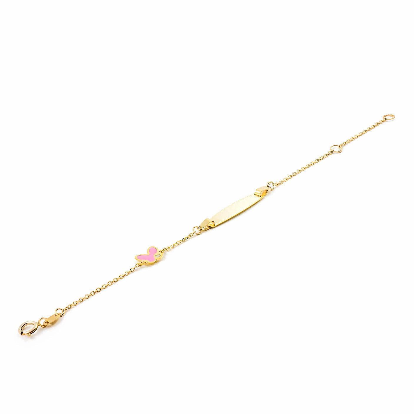 Mondepetit Esclava Bebe Oro Amarillo mariposa rosa esmalte 9 Kilates (9K) - Estuche Regalo - Certificado de Garantía