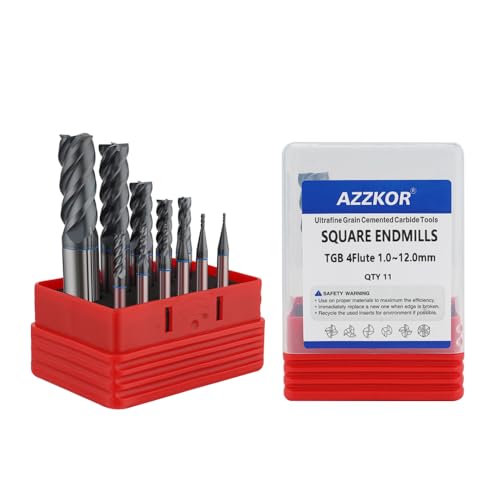 Image of Carbide Square EndMill HRC65 Double Edge 4 Flute TiSiN Coating Tungsten Steel Color-Ring Milling Cutter for Metal Steel TGB Series 11pcs Set