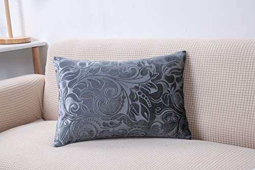 Tangdepot Heavy Velvet Embossing Throw Pillow Cover, Classis Floral Anaglyph Velvet Fabric, Lumbar Pillow Cover, Indoor/Outdoor Pillowcase - (12" X 18", C04 Grey) #TOP3
