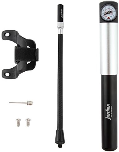 Mini Bike Tire Pump with Gauge, Hose, 210psi, Presta & Schrader Compatible, Aluminum, Frame Mount & Bracket, Dual Action