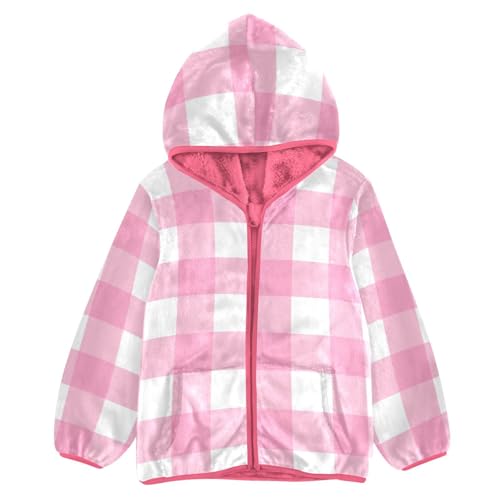 GuoChe Pastel Pink Plaid Boy Hooded Fleece Jacket
