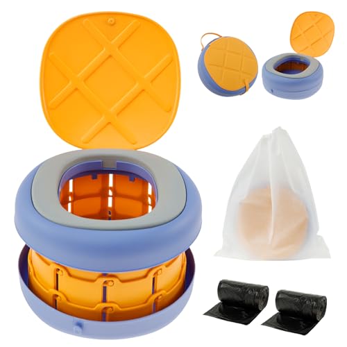 Travel Potty with 40 Rubbish Bags Portable Potty Seat Foldable Potty Nonslip Training Toilet Chair Convenient Car Potty Comfortable Portable Potty Seat for Toddler Travel (3-Layer Low Type)