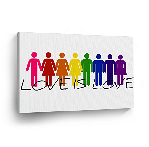Smile Art Design Love is Love Wall Art Canvas Print LGBT Flag Rainbow Colors Lesbian Gay Pride Room Decor Artwork Wrapped Stretcher Bars - Handmade in The USA - Ready to Hang 8x12