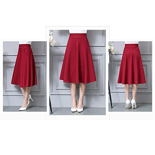 Bestgift Saia feminina de comprimento médio tipo A saia cintura alta, Vermelho, G