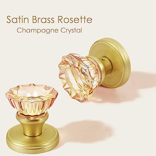 Shiny Handles 2 Pack Satin Brass Dummy Door Knob Set, Champagne Glass Crystal Gold Door Knobs #TOP3