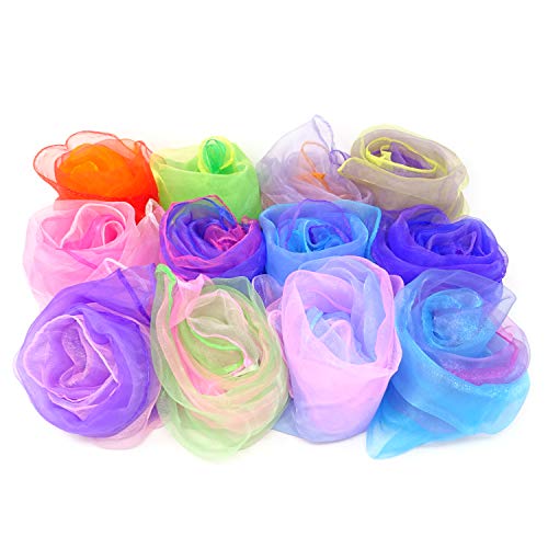 Honbay 12PCS Gradient Color Square Scarves Juggling Scarves Silk Dance Scarves Performance Props,24 x 24 Inch