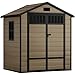 DWVO Kunststoff Gerätehaus 170x123x206 cm mit Zaun-Design & Seitenfenstern, Wetterfester Gartenschuppen mit abschließbarer Tür & Belüftung für Garten, Terrasse, Braun