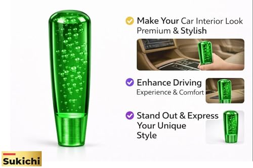 Image of Sukichi 10 cm Premium Car Gear Knob | Universal Fit with Screw Adapters | Stylish Bubble Design Gear Shift Knob | Easy 2-Minute Installation | Interior Custom Accessory (10 cm Bubble, Green)