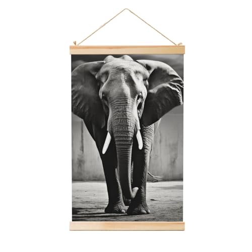 Impression sur toile d'éléphant noir et blanc cadre bois tableau mural salon moderne 91x61
