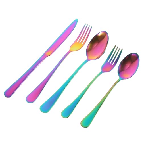 LABRIMP 1 Juego Cuchara de cuchillo chapado de oro y horquilla Utensilios de cocina vajilla Horquillas de frutas plato cubiertos de cocina cubiertos para la cena Acero inoxidable Vistoso