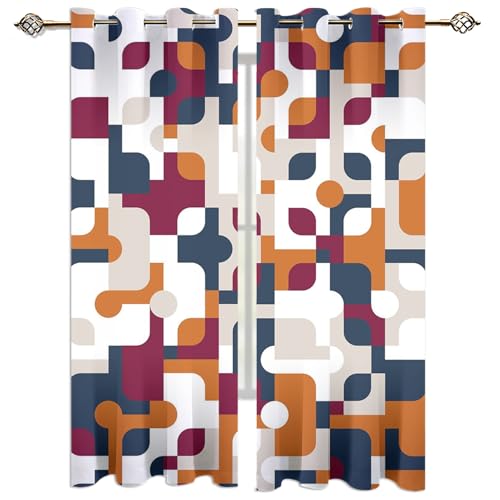 Kinder Gardinen Kinderzimmer Junge Mädchen Blickdicht Orange, Blau Und Weiß Geometrische Nähte 140X160Cm 2Er Set Verdunkelungsvorhang Thermovorhang Hitzeschutz Vorhänge Wohnzimmer Schlafzimmer Vorh