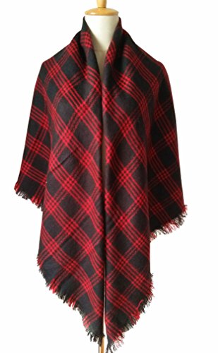 Motine Tartan Blanket Scarf Stylish Winter Warm Pashmina Wrap Shawl For Women (Red Black) #TOP1