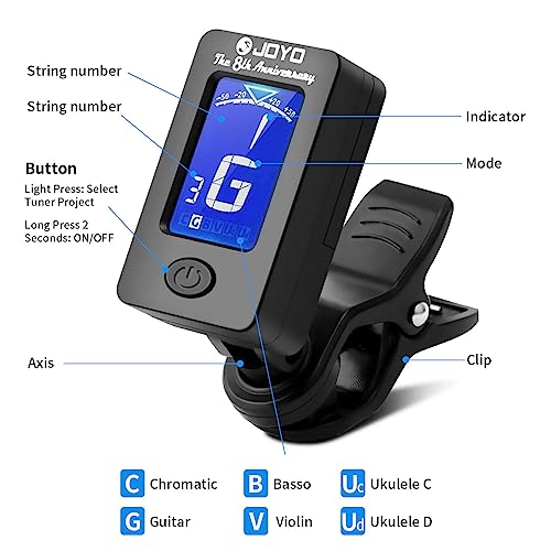 Joyo 011-0JT01-0010 Guitar Tuner Clip On Digital Electronic Tuner For Guitar, Bass, Ukulele thumb #2