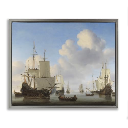 Dutch Ships at Sea Classic Painting, 25 x 31 Inch Canvas in Floater Frame
