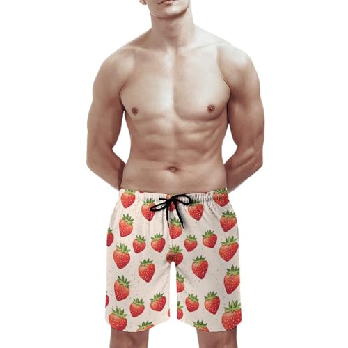 Bright Strawberry Print Mens Swim Trunks, Quick Dry Swim Shorts with Mesh Lining Swimwear Bathing Suits2