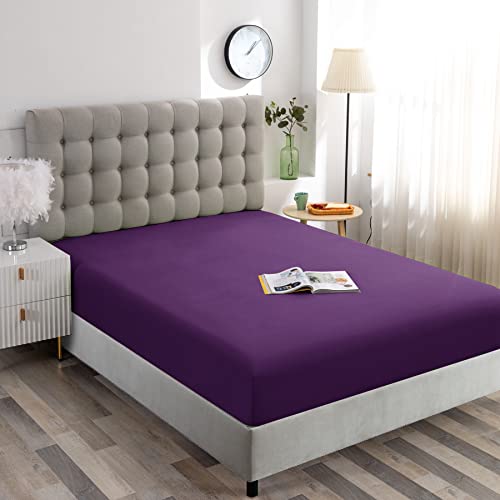 Image of Ghooss Fitted Sheet Purple-Full Size Fitted Sheet Only-Fitted Deep Pocket Sheet-Soft Wrinkle Free Sheet-1 Pack(Purple,Full)