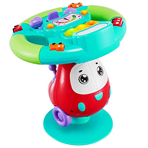 Baby Steering Wheel Toy with Car Sounds and Music, Suction Toys for Baby, First Birthday Gifts for Boys, Baby Sensory Toys, Developmental Educational Learning Interactive Toys for 1 Year Old Boy Gifts