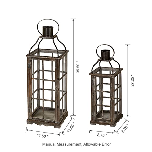 Glitzhome 1406202721 Farmhouse Wood Metal Lanterns Decorative Hanging Candle Lanterns Set Of 2 thumb #4