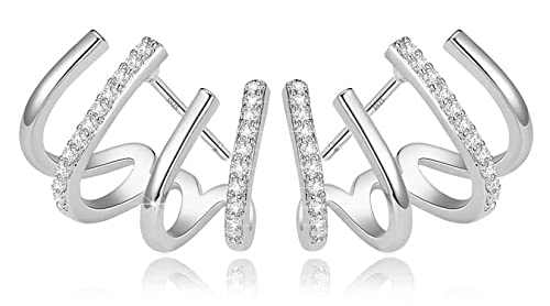 Panshi Sterling Silver Earrings Silver Hoop Earrings For Women Teen Girls Stud Diamond Claw Earrings Cuff Hypoallergenic Jewelry Gifts #TOP13