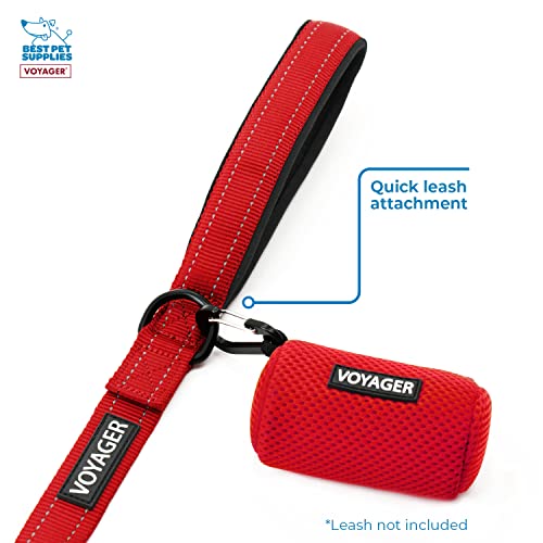 Image of Best Pet Supplies Dog Poop Bag Holder Leash Attachment with Reusable Dispenser for Travel, Walking, Park, and Outdoor Use, Durable with Clip-On - Red, Pack of 2, Mesh Dispenser w /30 Bags