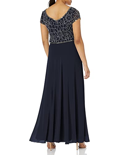 J Kara Women's Cap V-Neck Beaded Dress, Navy/Mercury, 12 - Thumbnail 2