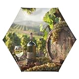 ALAZA Travel Compact Umbrella, White Wine with Barrel on Vineyard Automatic Open Rain Umbrella for Men and Women