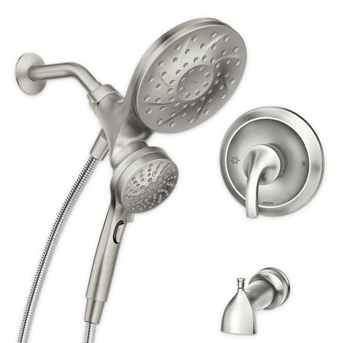 Moen Engage Multi-Function Handshower and Rainfall Shower Head Trim Combo with Handle, Tub Spout, Metal Hose and Valve, Brushed Nickel, 82304SRN