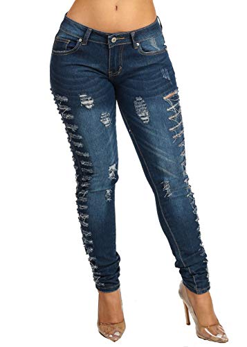 ModaXpressOnline Distressed Low Rise Med Wash 1 Button Skinny Jeans 10860R