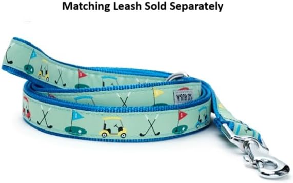 THE WORTHY DOG Adjustable Dog Collar for Small Dogs, Durable Nylon Webbing, Quick Release Buckle, Golf Pattern, Green, Small