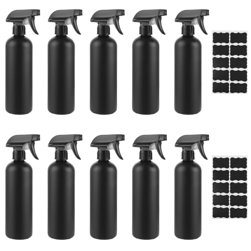 MUXHEL Lot de 10 flacons pulvérisateurs de 500 ml, noirs, en plastique, avec étiquette étanche et buse de brume
