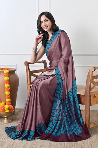Image of MIRCHI FASHION Women Saree Abstract Print Chiffon | Breathable Lightweight Casual Sari for Regular Use and Office with Unstitched Blouse (Available in 25 Colors)