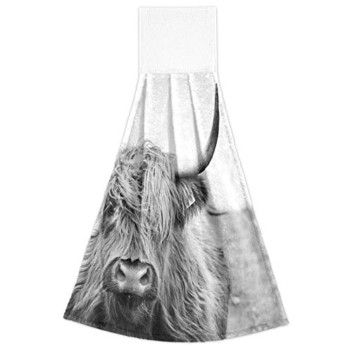 Qilmy Hand Towels Set Of 2, Absorbent Hanging Towels With Loop & Hook, Dishcloths Wash Cloth For Kitchen Bathroom, Highland Cow #TOP1