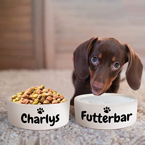 Keramik Doppelnapf mit Name oder Wunschtext für Hunde & Katzen - personalisiertes Napf-Set mit/ohne Ständer| Hundenapf Futternapf Fressnapf | große kleine Vierbeiner Futterstation (2X 500ml)