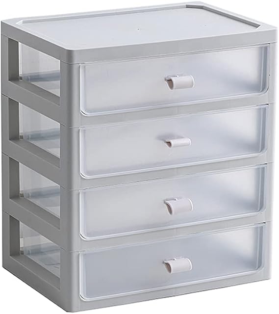 Storage Cabinet w/Drawer Open Shelf with Handles Office Home Organiser, Plastic Storage Tower, Transparent, Desktop Home Bathroom School Stationery Files,L26 x W18 x H29 cm