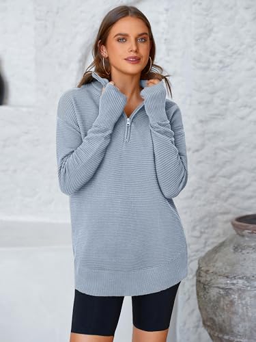 Image of PRETTYGARDEN Womens Long Sleeve Quarter Zip Pullover Sweater